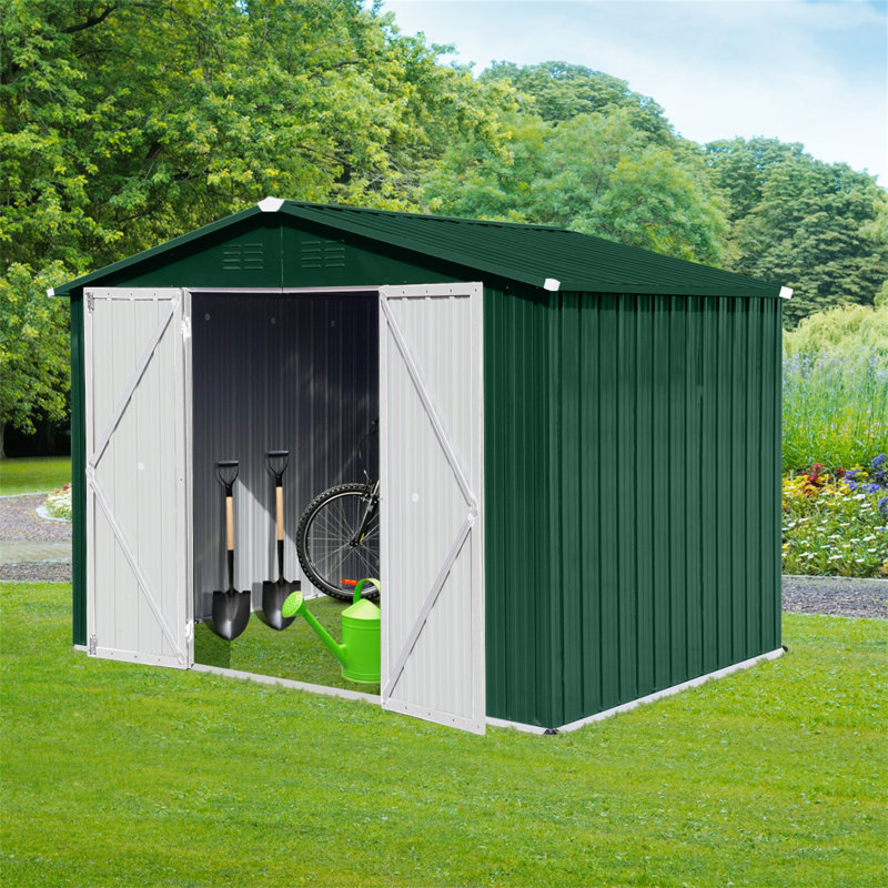 Metal Garden Sheds 8Ftx6ft Outdoor Storage Sheds Green+White, 75.6" H x 102" W x 74.4" D, Green