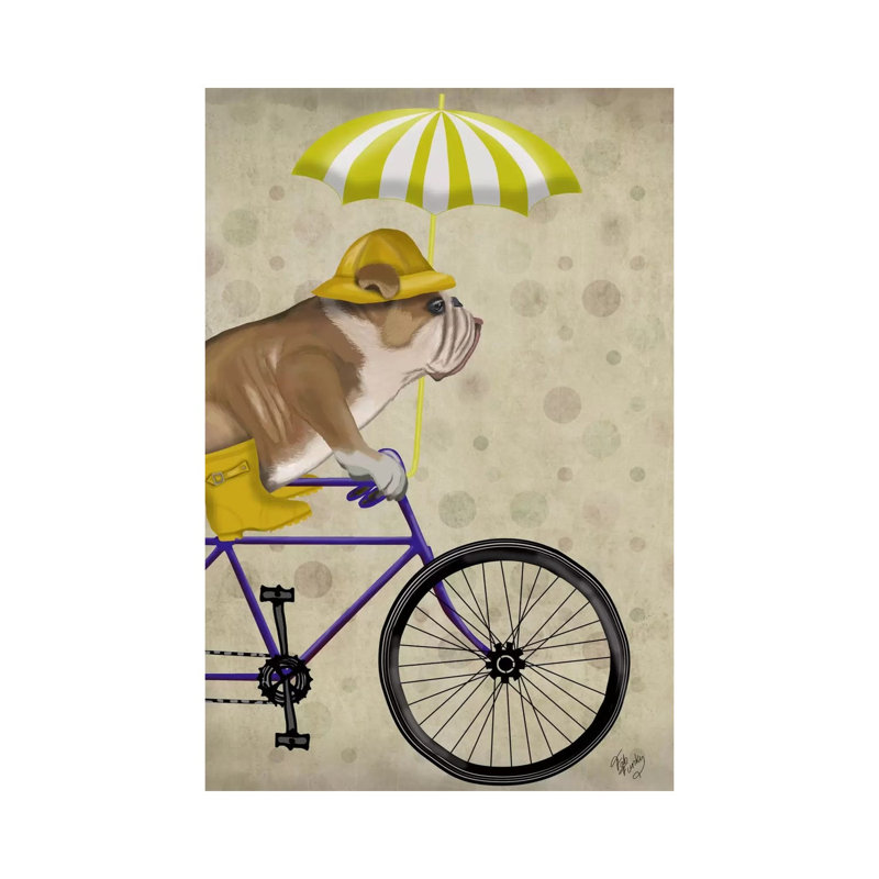 English Bulldog on Bicycle 1 Piece Wrapped Canvas Wall Art, 101.6 cm H x 66.04 cm W x 3.175 cm D