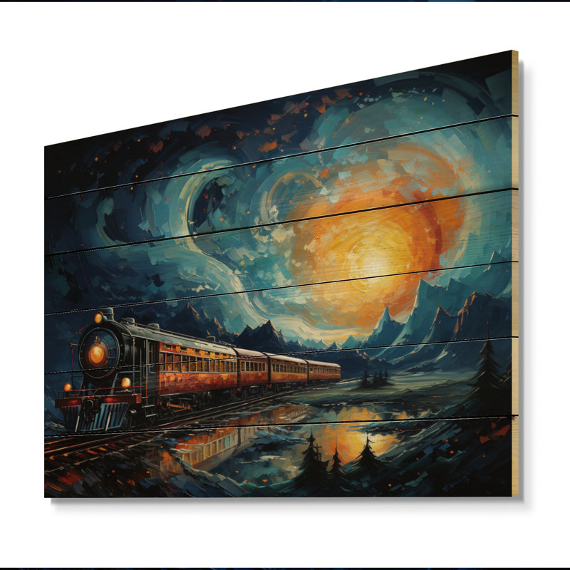 Rails de train jaunes et bleus par Vincent - impression sur bois sans cadre, H 24 po x l 32 po x P 0,78 po