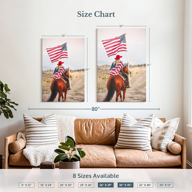 Mehar, patriotique, cow-boy à cheval, H 39 po x l 26 po