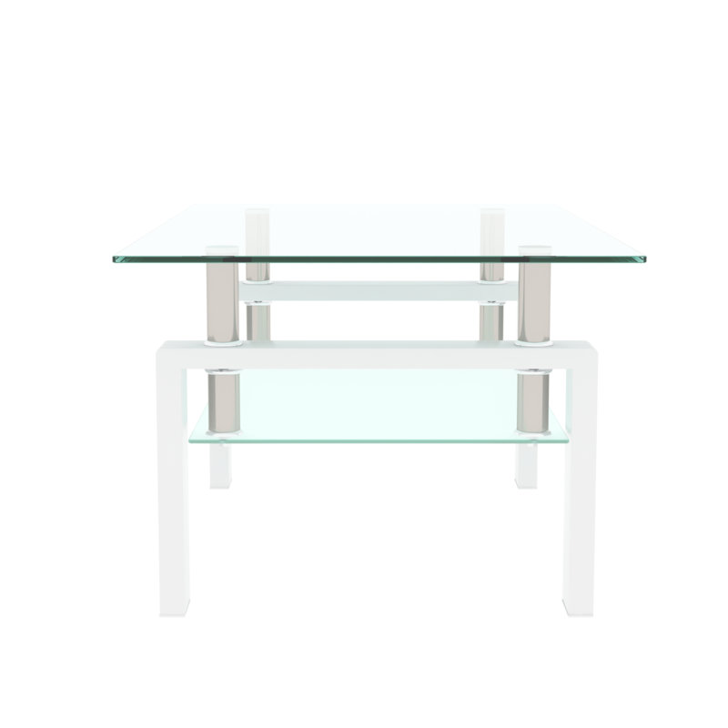 Table basse blanche pour le salon, espace de rangement à double couche en verre transparent, capacité de poids de 220 lb, apparence simple, table moderne à assemblage facile, plateau propre, rangement à double couche, tube en métal