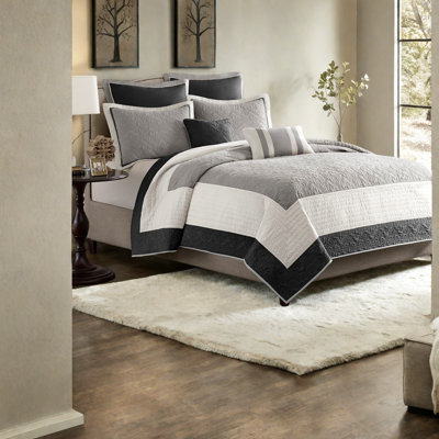 Ensemble de literie luxueuse 7 pièces, courtepointe en coton, design traditionnel