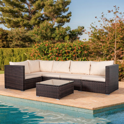 Ensemble de conversation modulaire en osier pour 5 personnes avec coussins Fardin