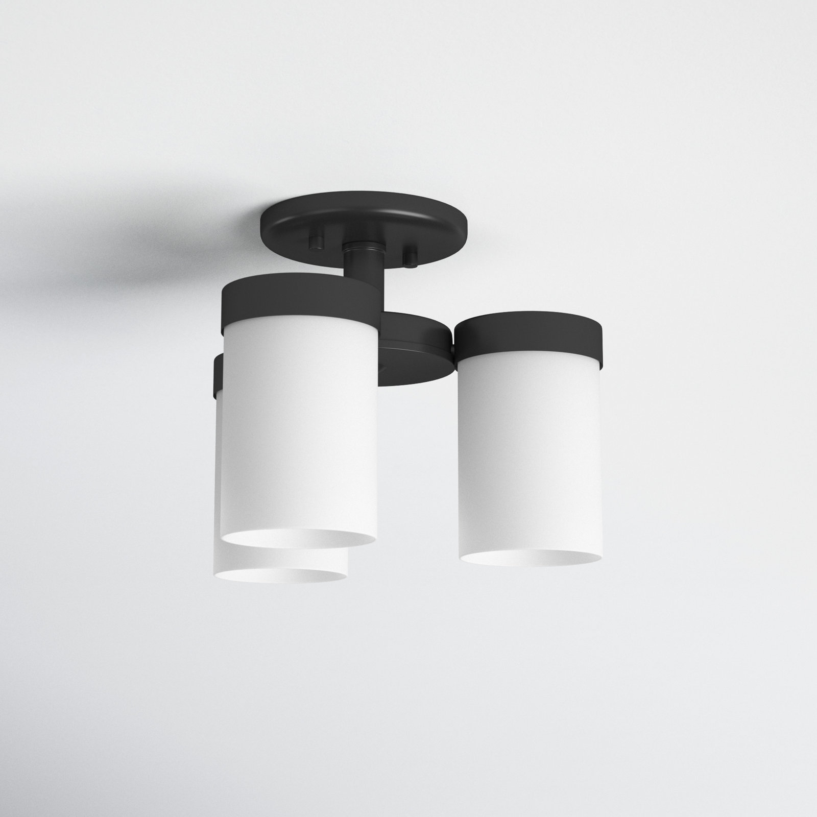 Preston 3 Light Frosted Glass Semi Flush Mount, Black