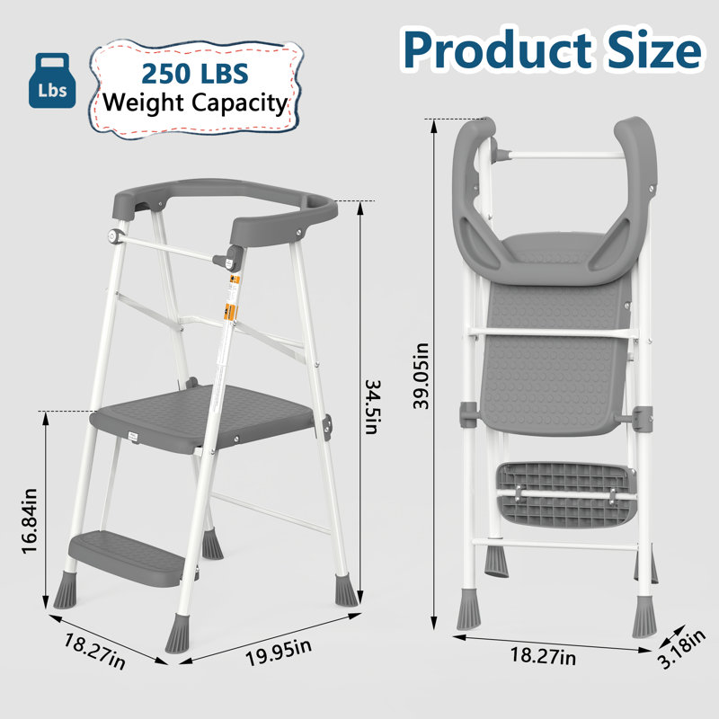 Kids Step Stool 2 Steps, Toddler Tower for Kitchen Counter Learning, Toddler Kitchen Stool Helper with Anti-Drop Safty Railing Kids Standing Folding Stepper