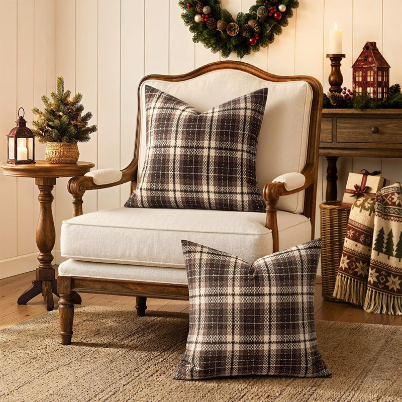 Housses de coussin écossais en tartan - Housses de coussin décoratives à motif écossais rétro pour maison de campagne, décor rustique d'automne et d'hiver (ensemble de 2, housses seulement)