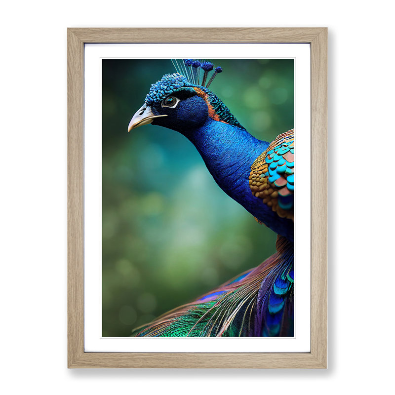 Captivating Peacock 1 Piece Single Picture Frame Wall Art, 64cm H x 46cm W x 2cm D, Oak Framed