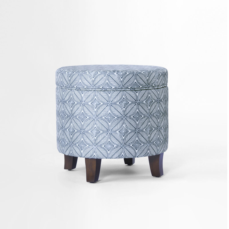 Ashlley Upholstered Storage Ottoman, Indigo Print