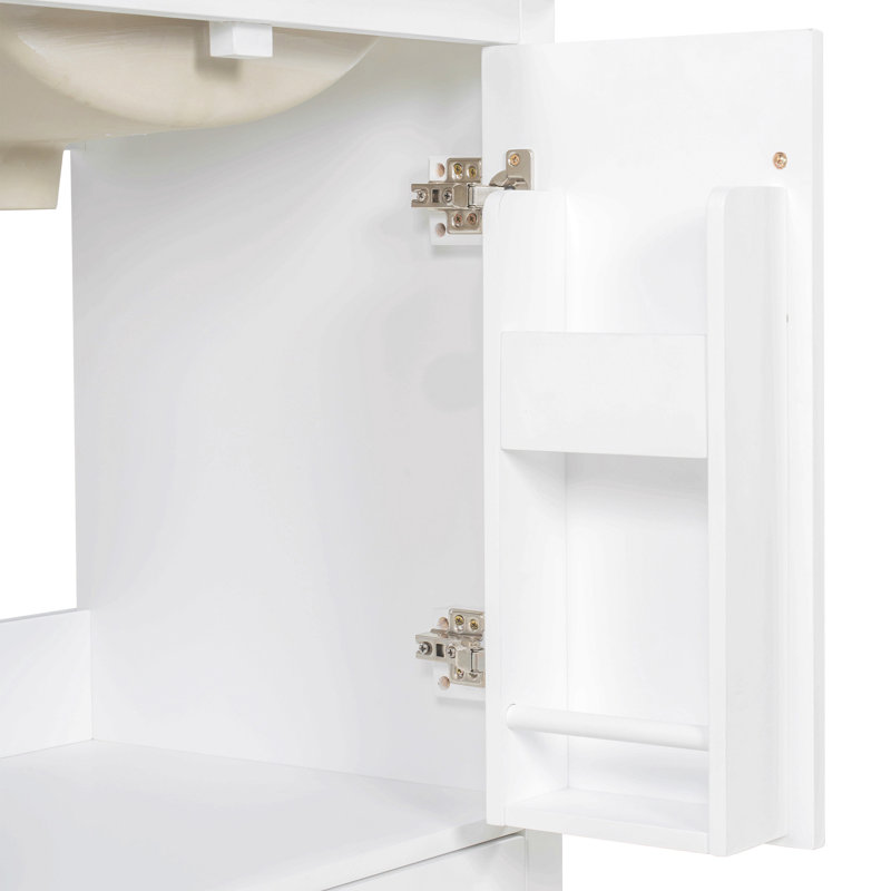 Meuble-lavabo 24 po avec lavabo, armoire en MDF avec structure en bois massif, 1 tiroir divisé et 2 portes à fermeture douce avec double tablette sur la porte, meuble-lavabo autoportant