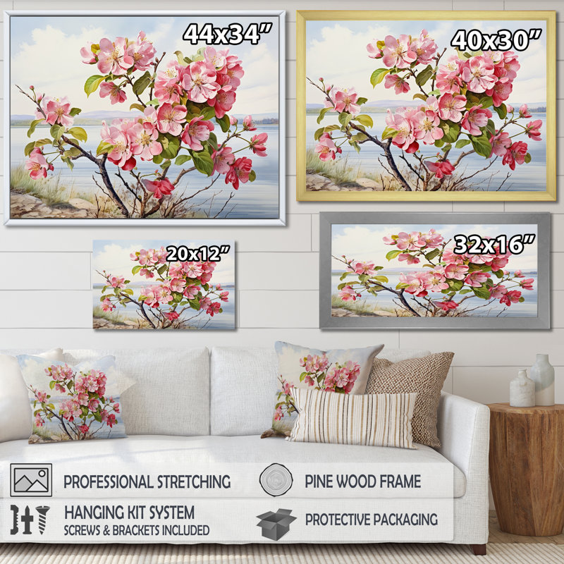Hiltonia - Apple Blossom, reproduction d'art sur toile_106413, H 24 po x l 32 po x P 1 po, Toile avec cadre flottant noir