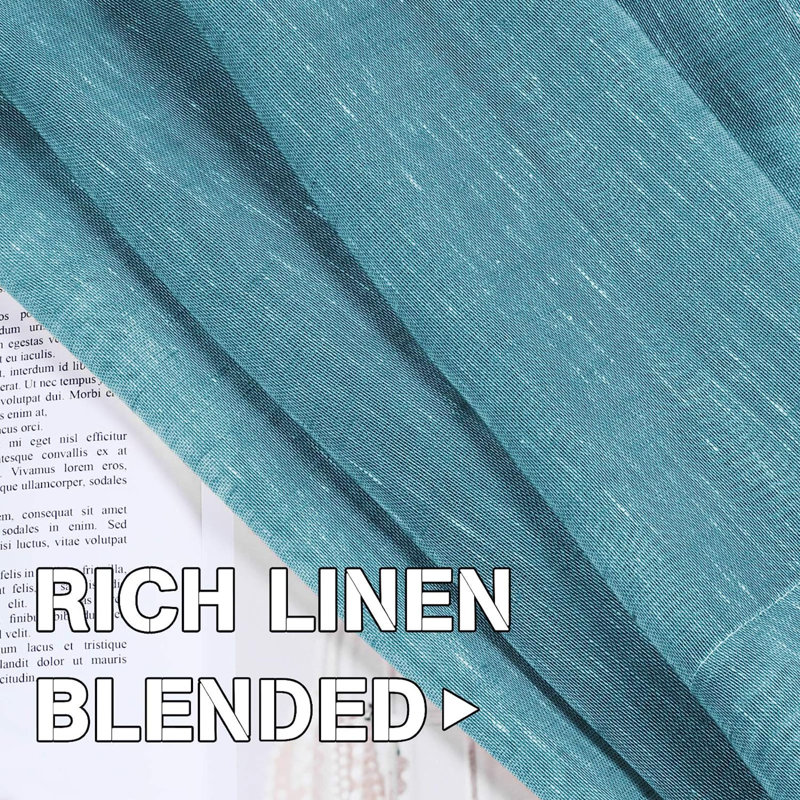Hywell Soft Linen Plaid Semi-Sheer Grommet Curtain Panels, 52'' W x 96'' L, Turquoise