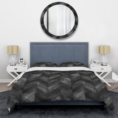 Dark Gray Herringbone III - Modern Duvet Cover Set