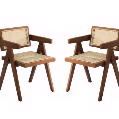 Comfy Modern Mid Century Armchairs Of 2 In Brown For Reading Room, Dining Kitchen, Living Bedroom, Outdoor, Rubber Wood Walnut