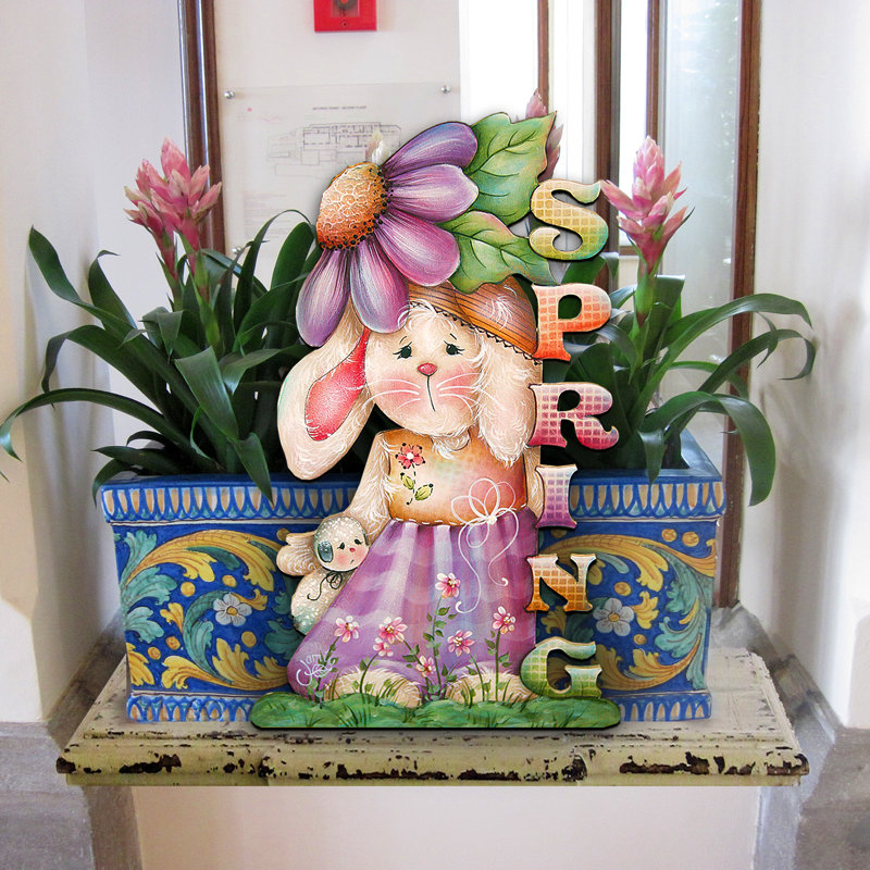 Spring Bunny Wreath Wooden Door Hanger