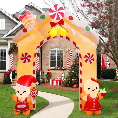 Voûte gonflable Ourwarm 10FT Gingerbread Man avec lumières DEL, décoration de jardin de Noël pour les fêtes en plein air