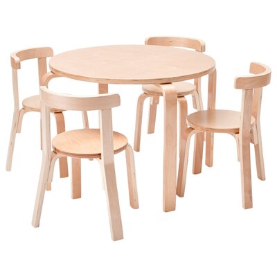 ECR4Kids Bentwood Round Table and Curved Back Chair Set, Kids Furniture, 5-Piece -  ELR-15821-NT