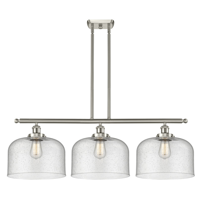 Luminaire suspendu linéaire à 3 lumières pour îlot de cuisine Lattimer, Grainé, DEL, Nickel satiné brossé