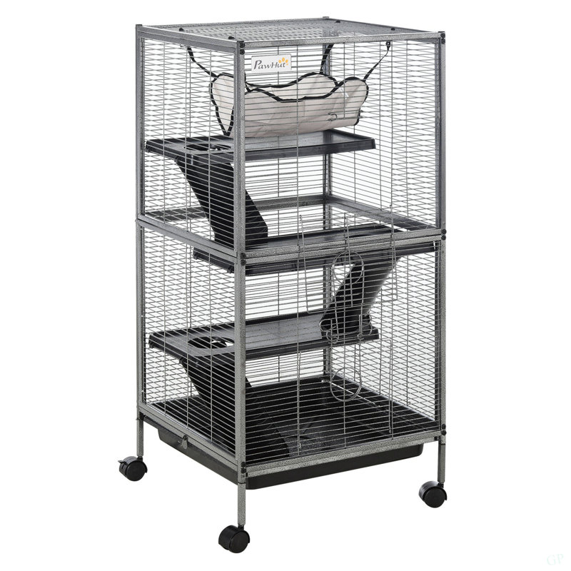 Cage à roulettes pour petits animaux Pawhut, Gris