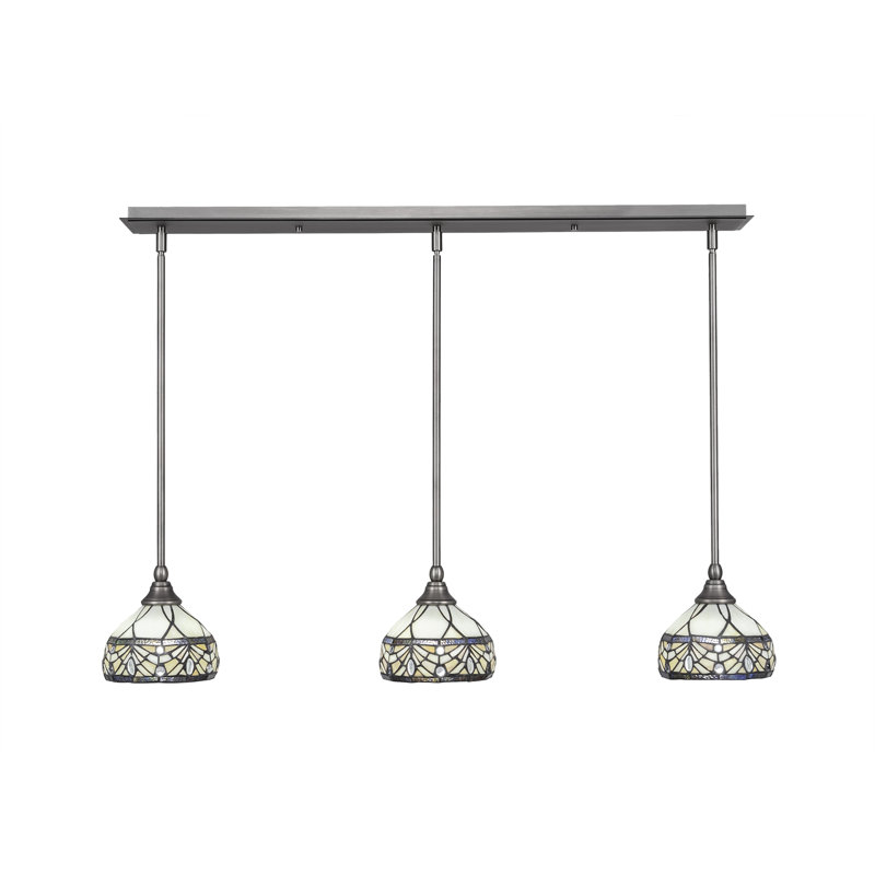 Luminaire suspendu linéaire à 3 lumières suspendu au fini nickel brossé avec verre d'art royal merlot de 7 po