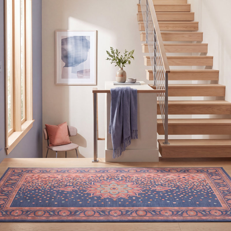 Tapis Ellery moderne à motif mosaïque mouchetée, abstrait, turquoise, rose et crème, lavable à la machine, antidérapant, à poils courts, pour l'intérieur et l'extérieur, adapté aux animaux domestiques, idéal pour le salon, la chambre, la salle à manger, l'entrée, le couloir ou le bureau.