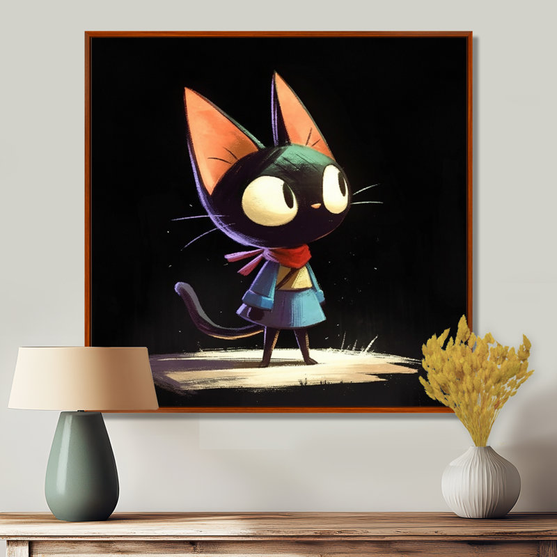 «Little Cute Lady Black Cat - Cat», reproduction d'art murale, Toile avec cadre argenté, H 16 po x l 16 po x P 1 po