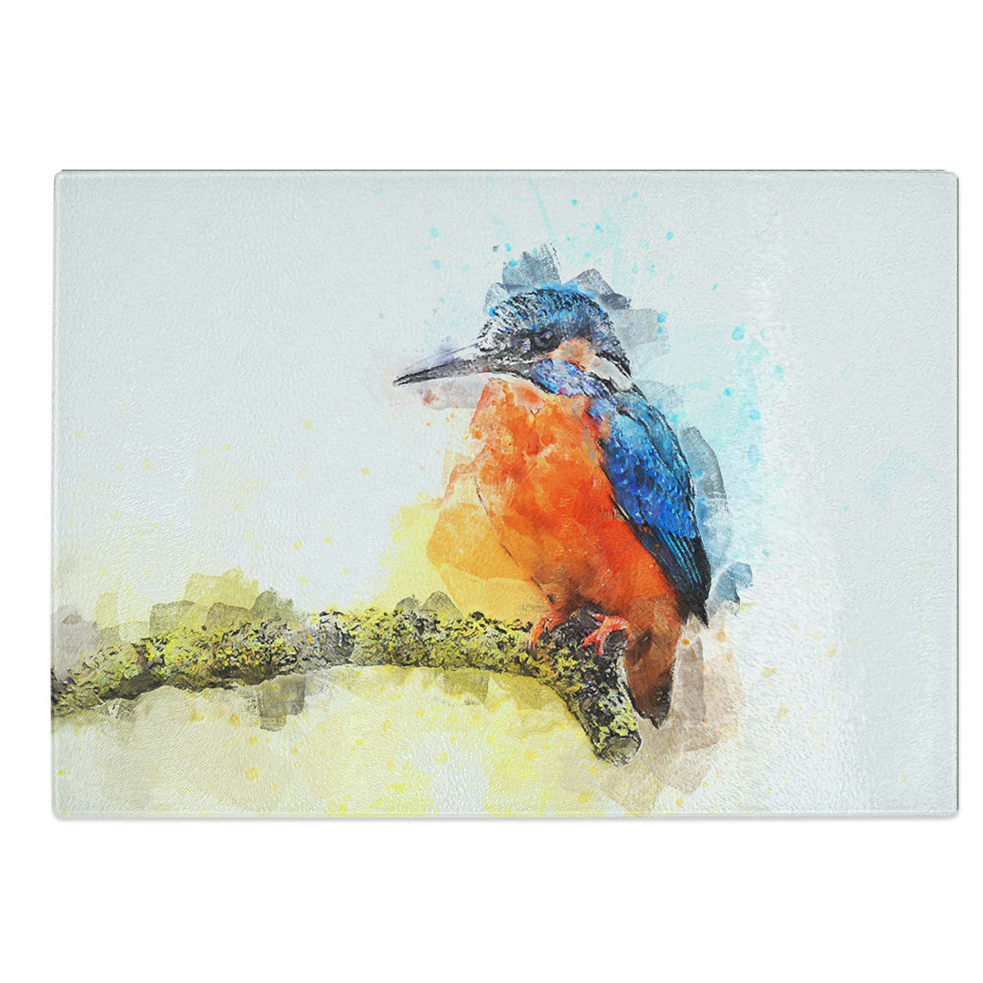 Glass Kingfisher On A Branch in Abstract Chopping Board