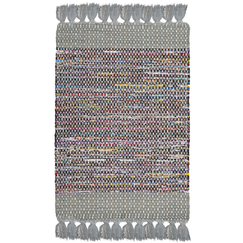 Tapis gris / mauve en coton noué à la main à motif abstrait Ekaterina, Rectangle 2 pi 6 po x 4 pi