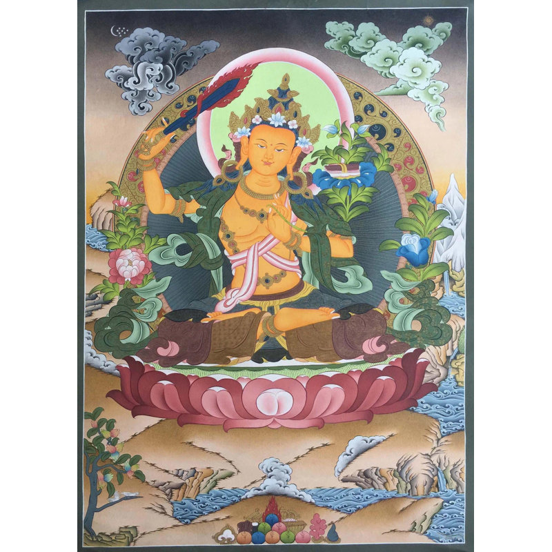 Manjushree avec la nature Thangka (Brocadeless Thangka)