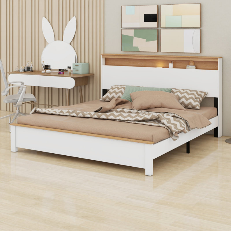 The Rustic Farmhouse Bed Frame With Storage Headboard Comes With A Built-In Charging Station, King
