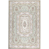Hand-Knotted High-Quality Green and Ivory Area Rug