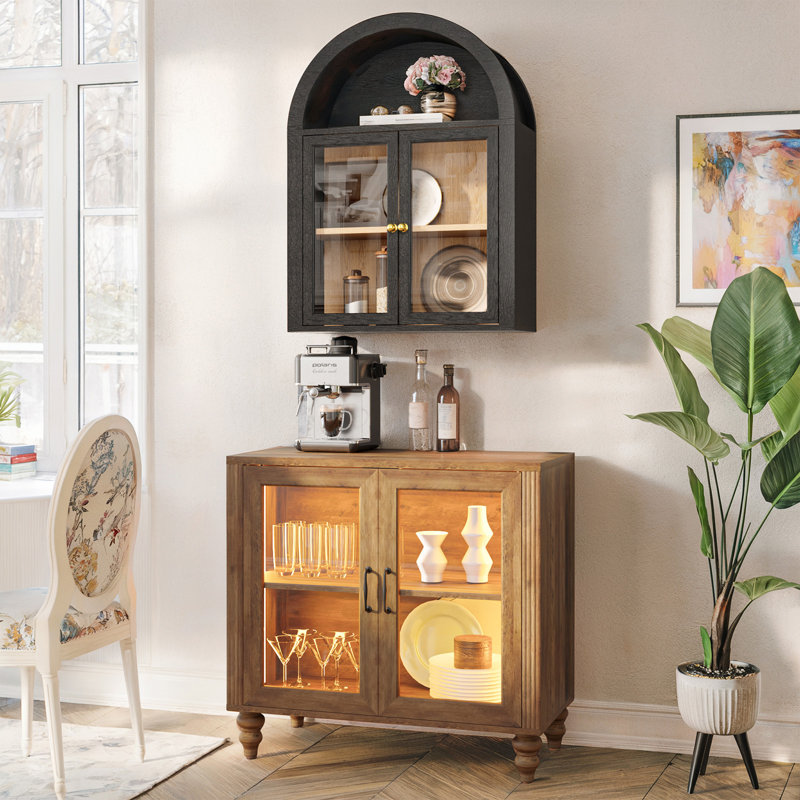 31.4"H Arched Wall Glass Bathroom Cabinet, Black