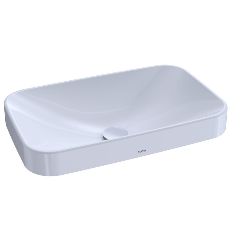Arvina™ Cotton White Vitreous China Rectangular Vessel  Bathroom Sink with Overflow