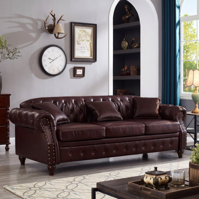 Luxurious Faux Leather Sofa with Storage and Comfortable Seating for Living Room