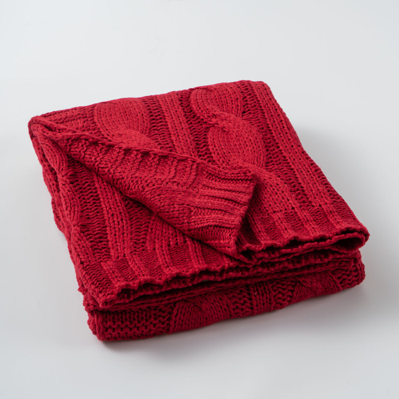 Red Cable Knit Acrylic Throw Blanket 50"x60"
