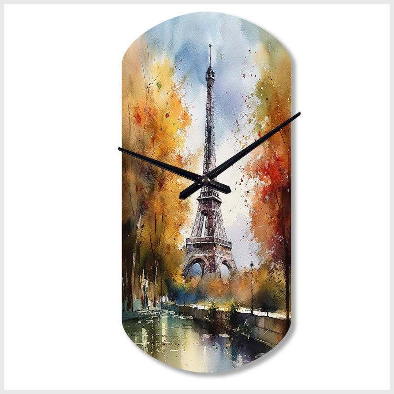 Pastel Eiffel Tower In Paris III - Cylinder Shape Unique Paris Wall Clock, Small