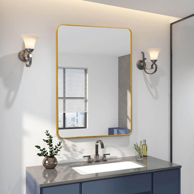 Miroir mural de salle de bain rectangulaire 24 po x 36 po avec cadre en aluminium rouillé, miroir transparent de 4 mm de hauteur, film incassable, alliage facile à installer, simple et rapide