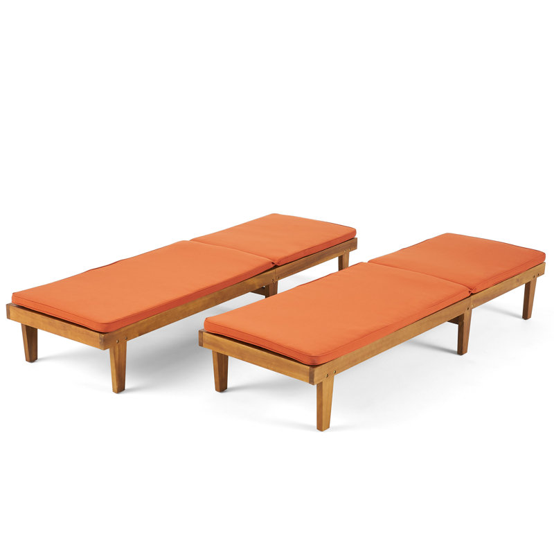 Chaise longue avec coussins Muir Sun, Structure en teck / coussin orange