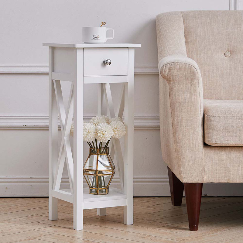 Drusilla 27cm W Manufactured Wood Bedside Table, White