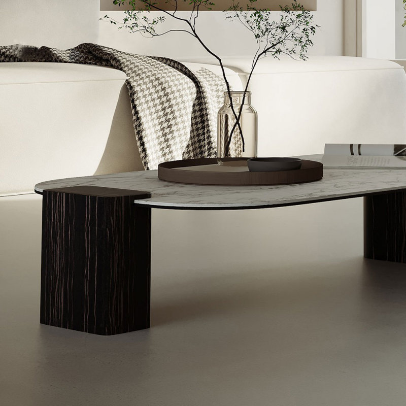 Table basse 53,15 po en fritté noir et bois manufacturé