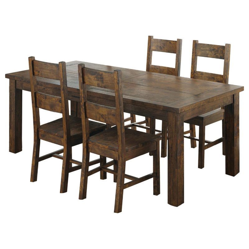 Ensemble de table de salle à manger 5 pièces Caly, brun doré, 4 chaises d'appoint, sièges beiges