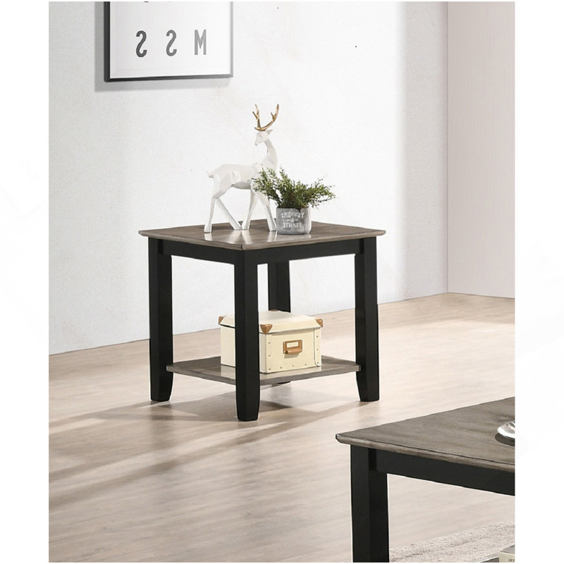 Table de bout avec tablette ouverte en brun foncé et gris