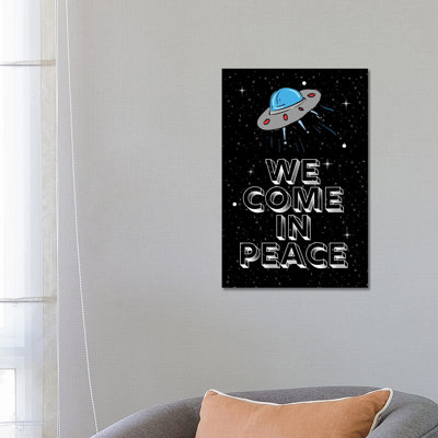 We Come In Peace Space Aliens An Space Ship by Design Harvest - Wrapped Canvas Print