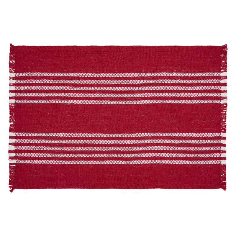 Arendal Red and White Cotton Striped Rectangle Placemats Set of 2