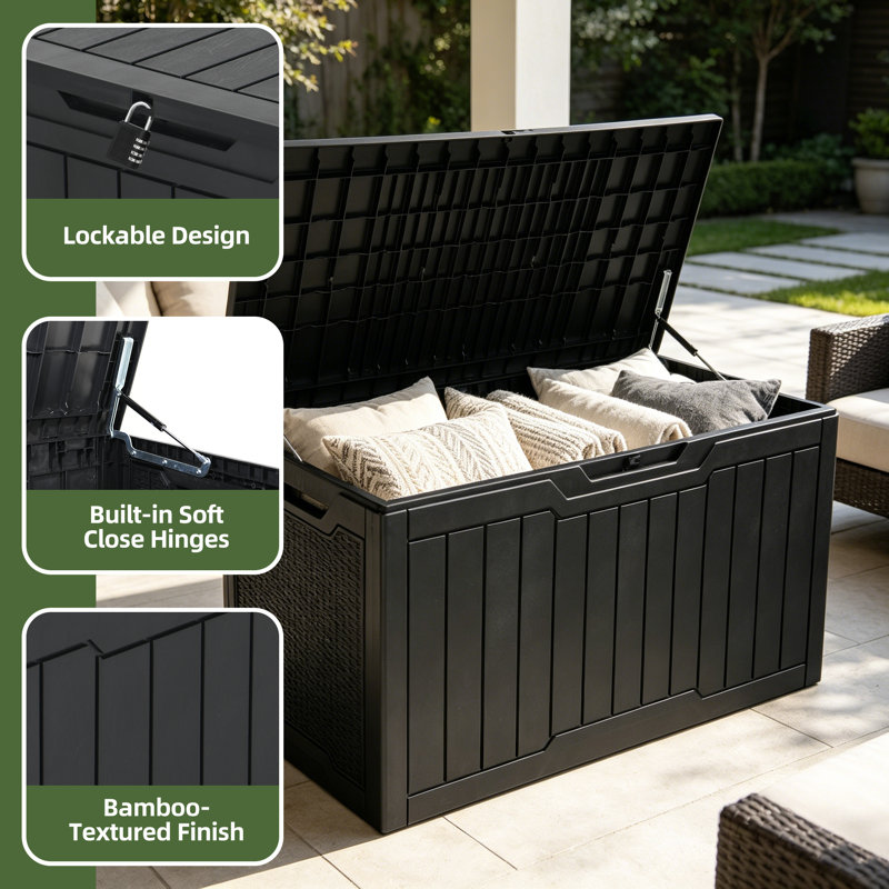 Boîte de rangement d'extérieur verrouillable 100 gallons Balconera, Noir