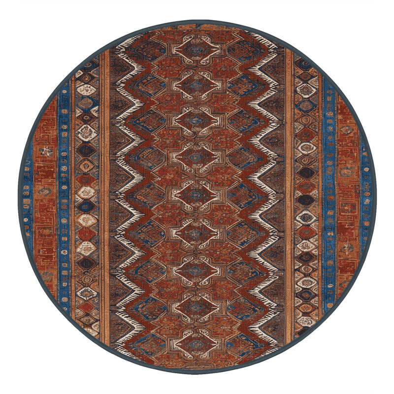 Machine Washable Art Deco Brown Area Rug, Round 8'
