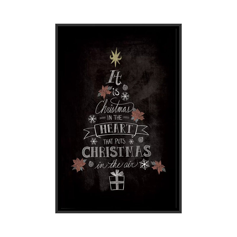 « is christmas », art textuel sur toile tendue, Toile encadrée noire, Pas de tapis, H 48 po x l 32 po x P 1,5 po