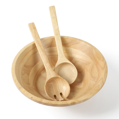 Martha Stewart Coban 3 pc 13" Round Wood Salad Bowl W/ 2 Servers