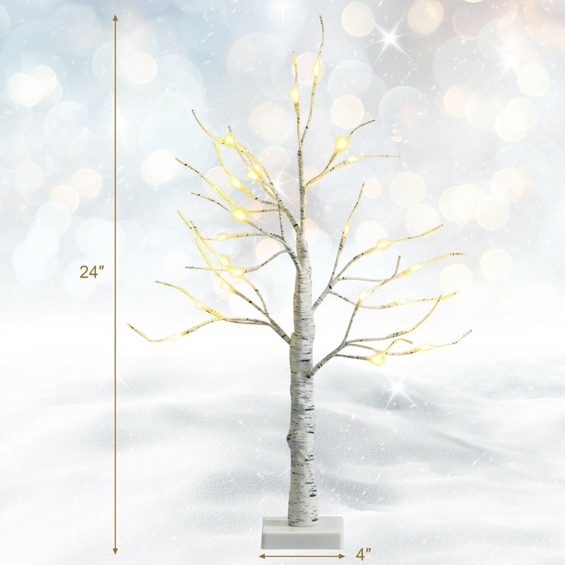 2 Ft. Led Lighted Artificial White Twig Birch Tree Tabletop Christmas Tree