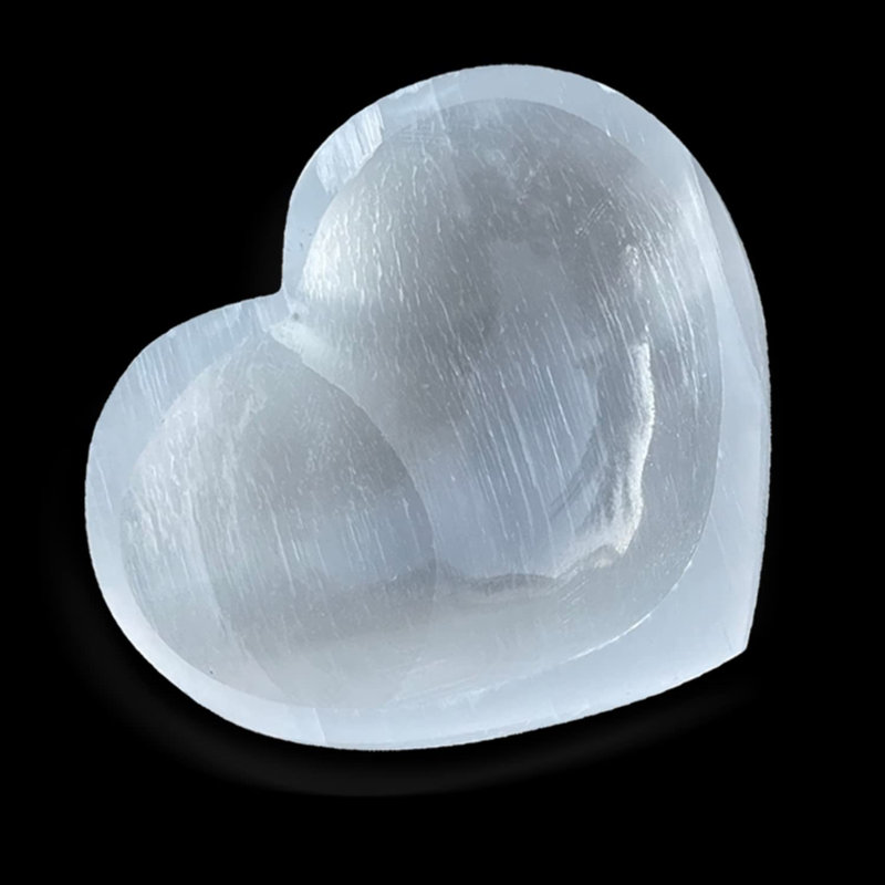 Himalayan Glow Selenite Crystal Heart Stone, Guérison et apaisement Selenita Spar Love 10 cm, blanc