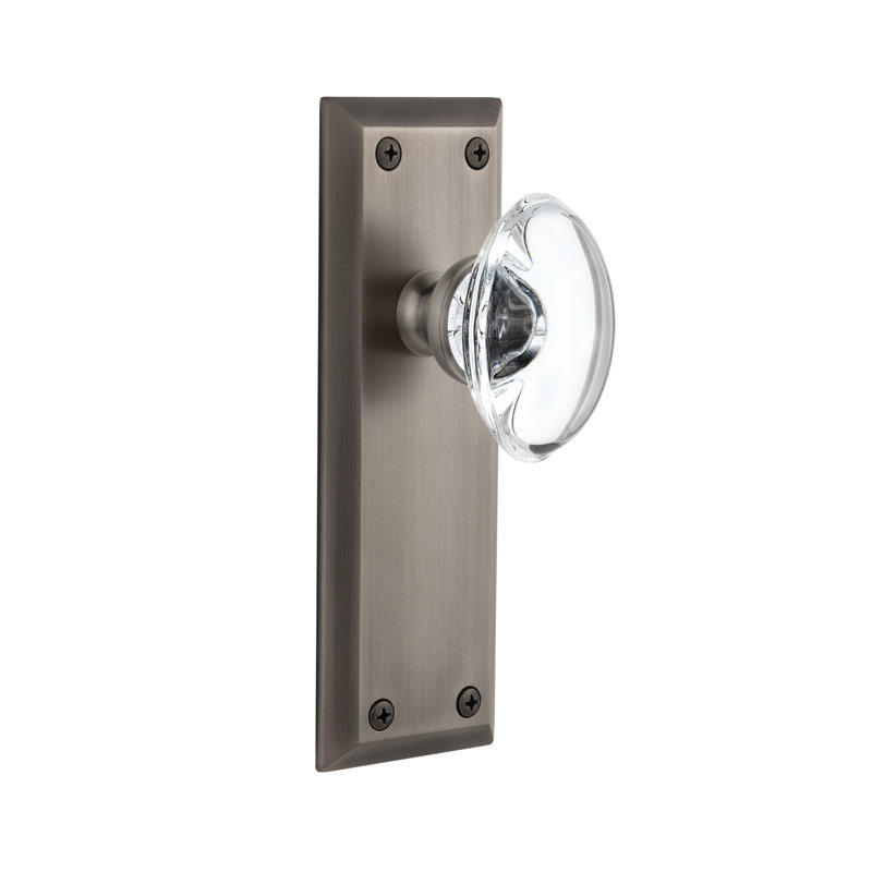 Grandeur Fifth Avenue Plate Privacy with Provence Crystal Door Knob, Antique Pewter, 2 3/4"